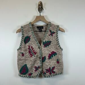 Vintage Knit Leaf Pattern Sweater Vest  Cottagecore Grandpa Style Women’s Size S